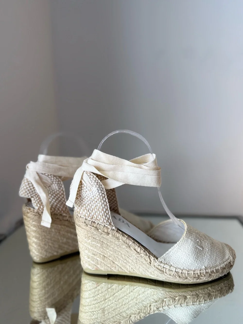 Prada Linen Espadrille Wedge Sandals $850 36
